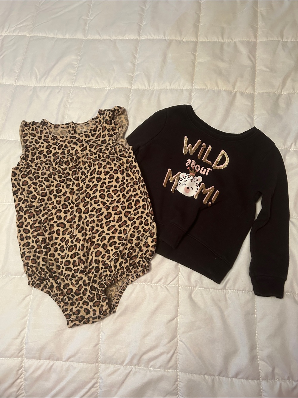 Old Navy Leopard Print Romper in Tan, Brown and Black and Garamimals Sweatshirt
